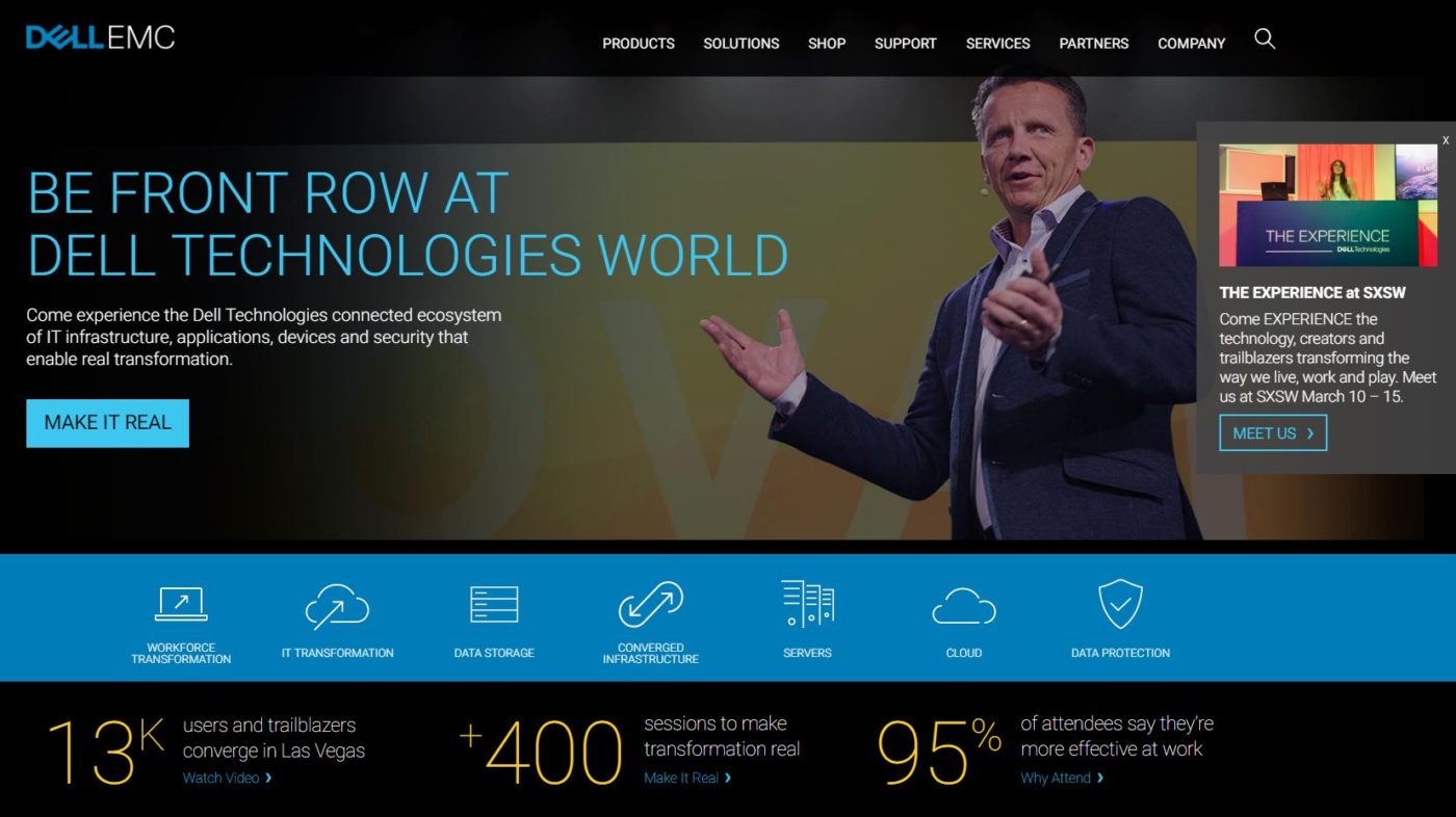 Dell EMC home page promoting its conference