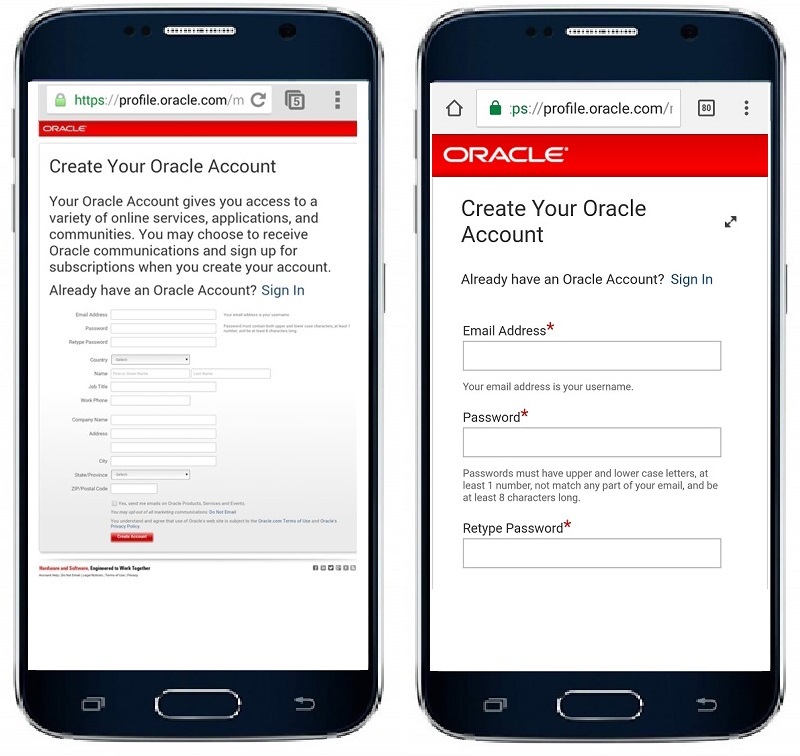 Oracle original and responsive website forms