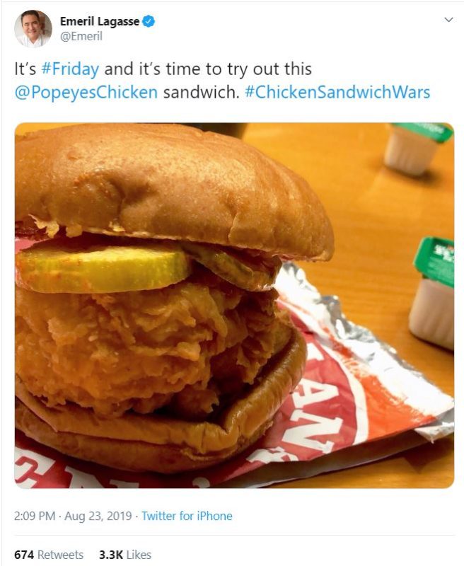 Emeril Lagasse tweet about the sandwich