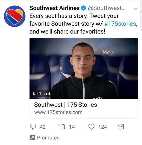 Southwest tweet soliciting good flight experiences