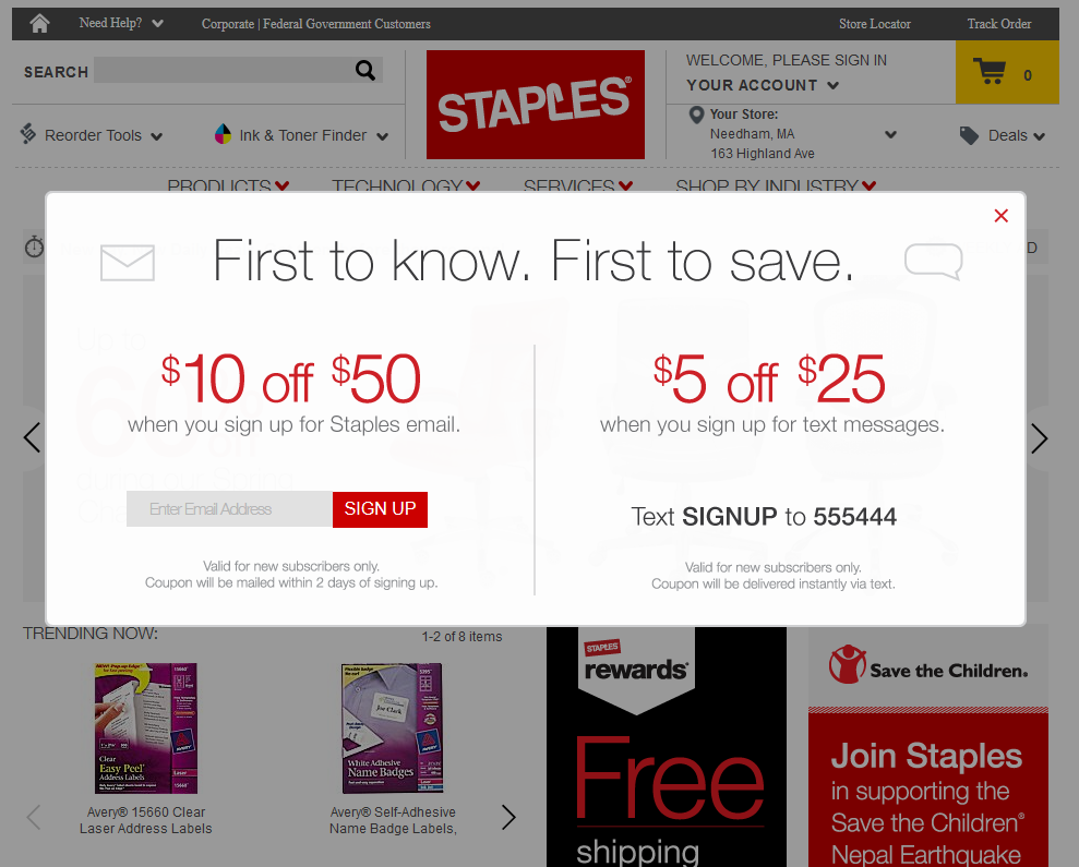 Staples home page